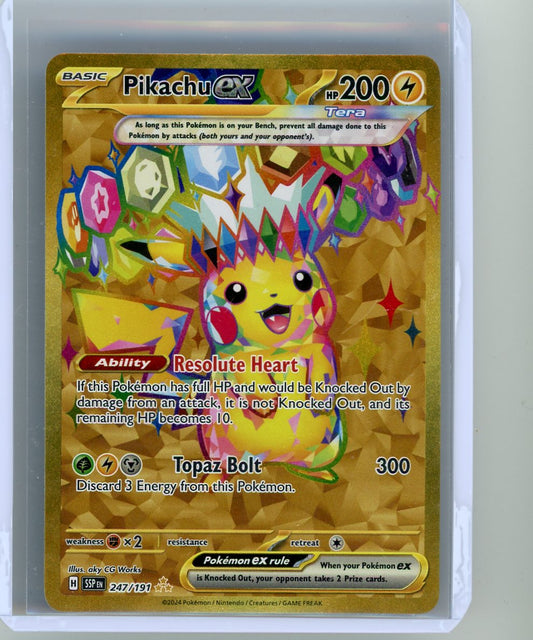 VortexRelic — Pikachu ex Pokemon Surging Sparks Gold Hyper Rare #247/191 – Official Pokemon TCG Product by VortexRelic