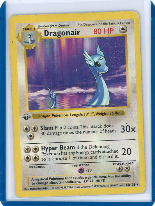 VortexRelic — Dragonair 1999 Pokemon Base Set 1st Edition Shadowless rare non holo 18/102 HP/DMG – Official Pokemon TCG Product by VortexRelic