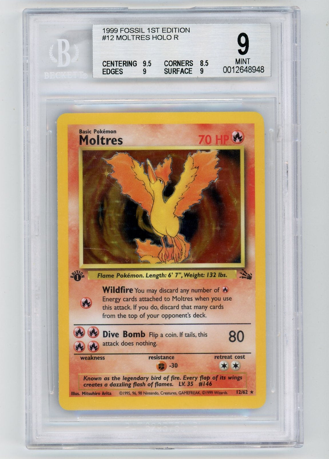 VortexRelic — Moltres 1999 Pokemon Fossil 1st Edition Holo #12/62 BGS 9 – Official Pokemon TCG Product by VortexRelic