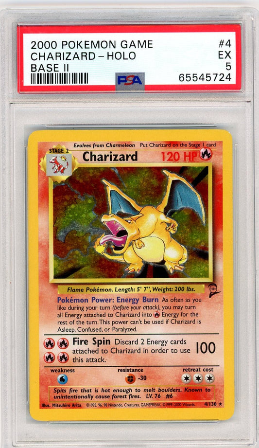 VortexRelic — Charizard 2000 Pokemon Base Set 2 Holo #4/130 PSA 5 – Official Pokemon TCG Product by VortexRelic