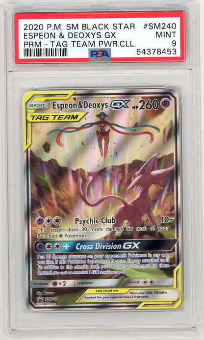 VortexRelic — Espeon & Deoxys GX Pokemon Black Star Promo #SM240 PSA 9 – Official Pokemon TCG Product by VortexRelic