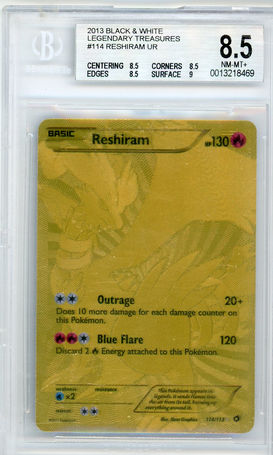 VortexRelic — Reshiram Pokemon Black & White Legendary Treasures Gold Secret Rare #114/113 – Official Pokemon TCG Product by VortexRelic